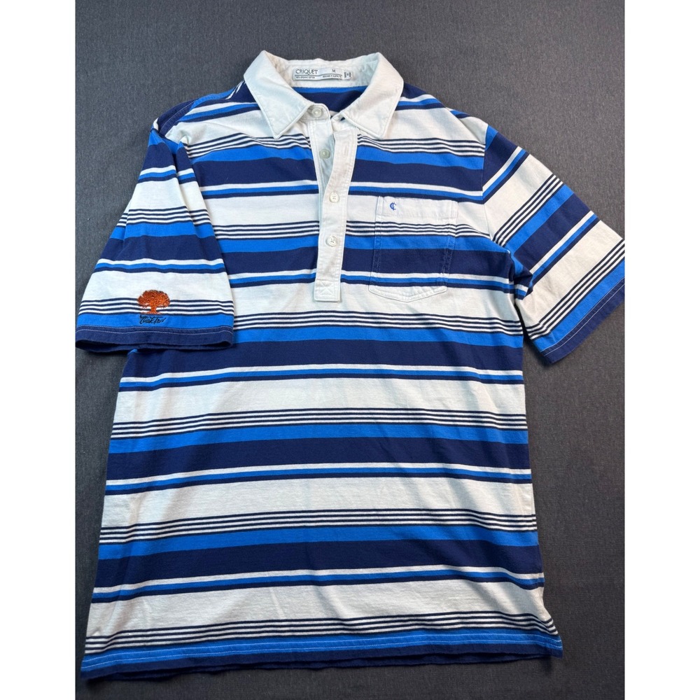 Criquet Men's Striped Polo Shirt Oak Tree Logo Golf Casual Medium